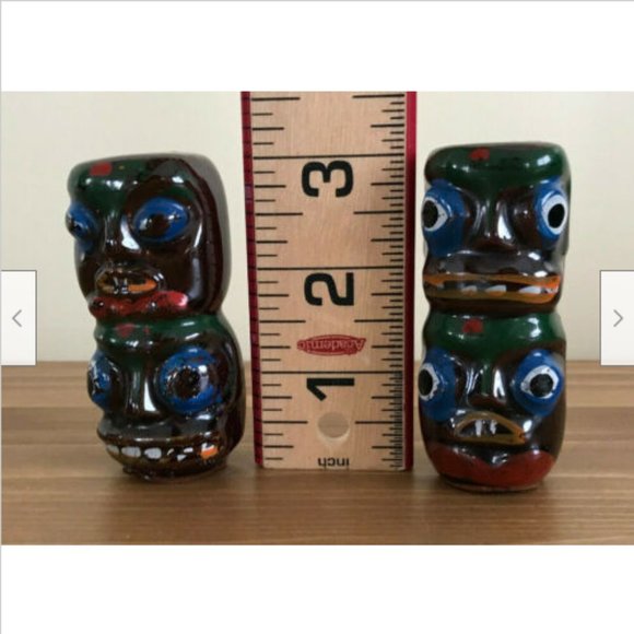Vtg Painted Ceramic Totem Pole Salt & Pepper Shakers Red Clay Made in Japan Tiki - Picture 7 of 8